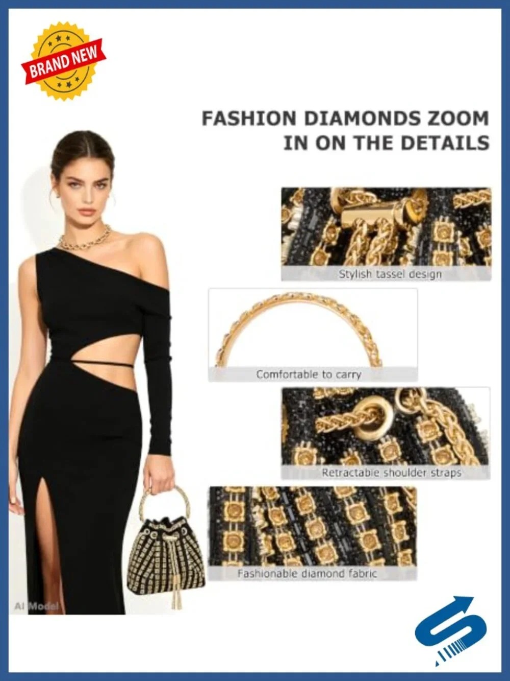Sparkly Rhinestone Clutch Purse Diamond Evening Bag with Chain